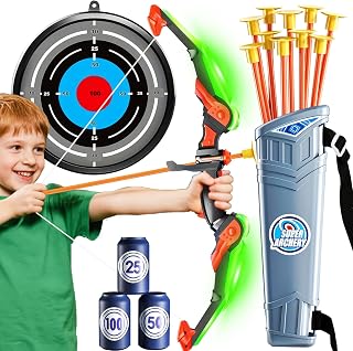 Pfeil und Bogen Kinder Set, Beleuchtetes Bogenschießen Spielset mit Bogen, Köcher, 10 Saugnapfpfeilen und Zielen, Outdoor Spiele für Kinder, Geschenk für Jungen und Mädchen ab 6 7 8 9 10 11 Jahren