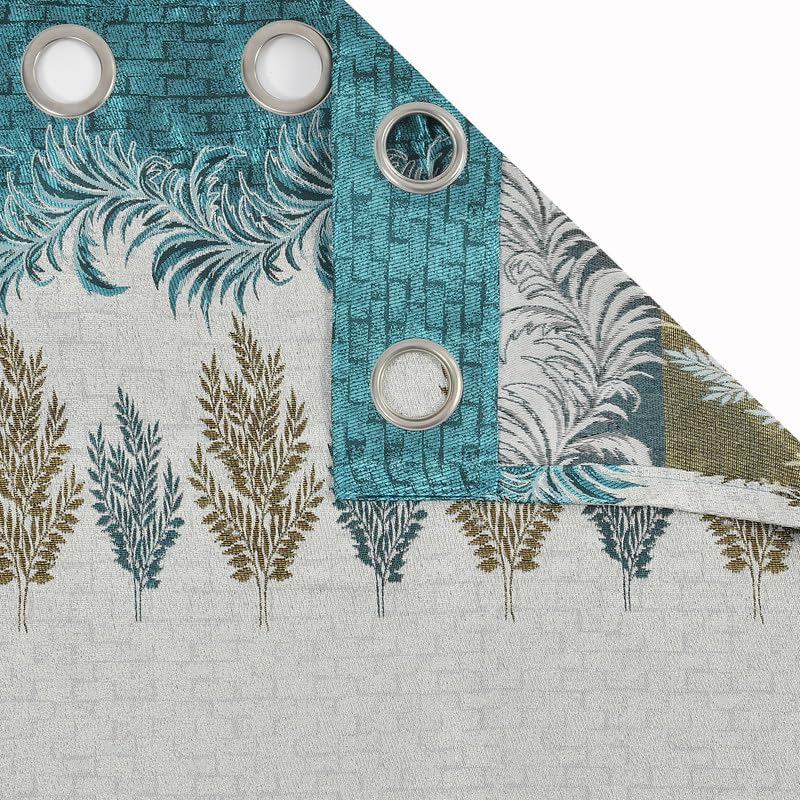Image of Exporthub Jacquard Jute Curtains 9 feet Long Set of 2 Piece Aqua Blue Color Room Darkening Eyelet Long Door Curtain - for Living Room and Bedroom (EHSPR974 94)