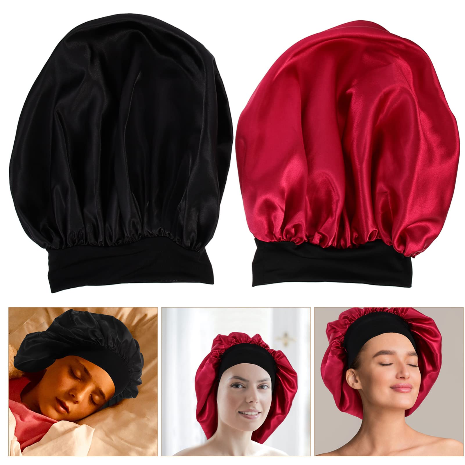 minkissy 4 piezas de sombrero elástico de seda de borde ancho, bandanas de satén para mujer, cubierta de cabeza, gorra de salón, sombrero de estilo simple, capó decorativo para el cabello para mujeres