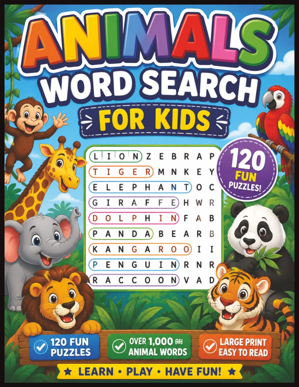 Animals Word Search for Kids: Wild, Farm, Ocean and Jungle Animals to Find and Explore