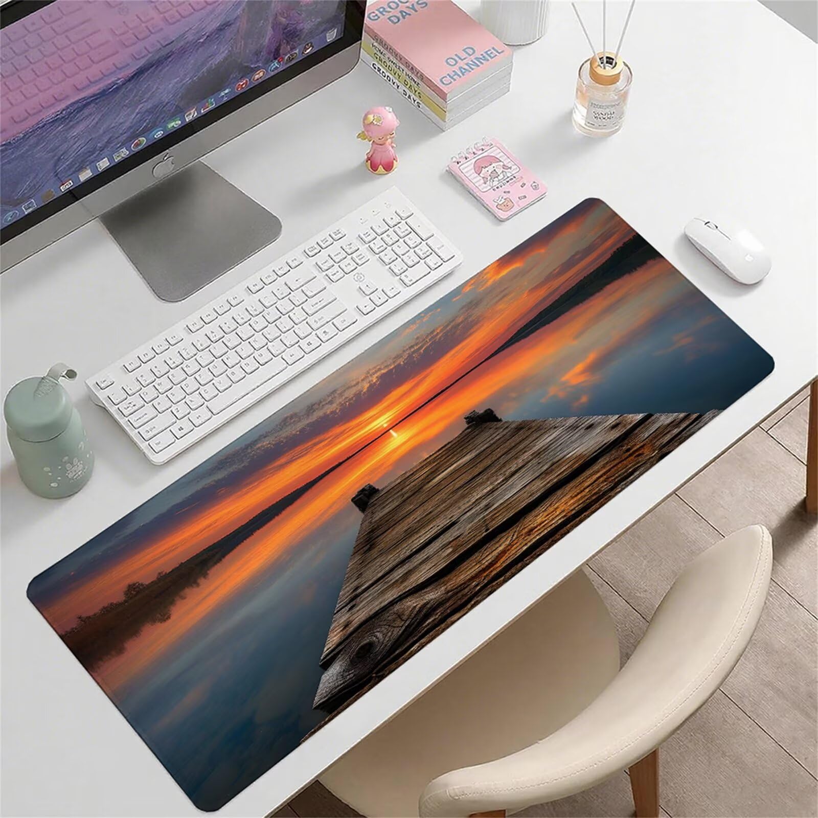 Szara podkładka pod mysz XXL 1200 x 600 x 3 mm zachód słońca pod ręką akcesoria biurowe antypoślizgowa gumowa podstawa i szyte krawędzie podkładka pod mysz dla graczy do dekoracji biura dekoracyjnego