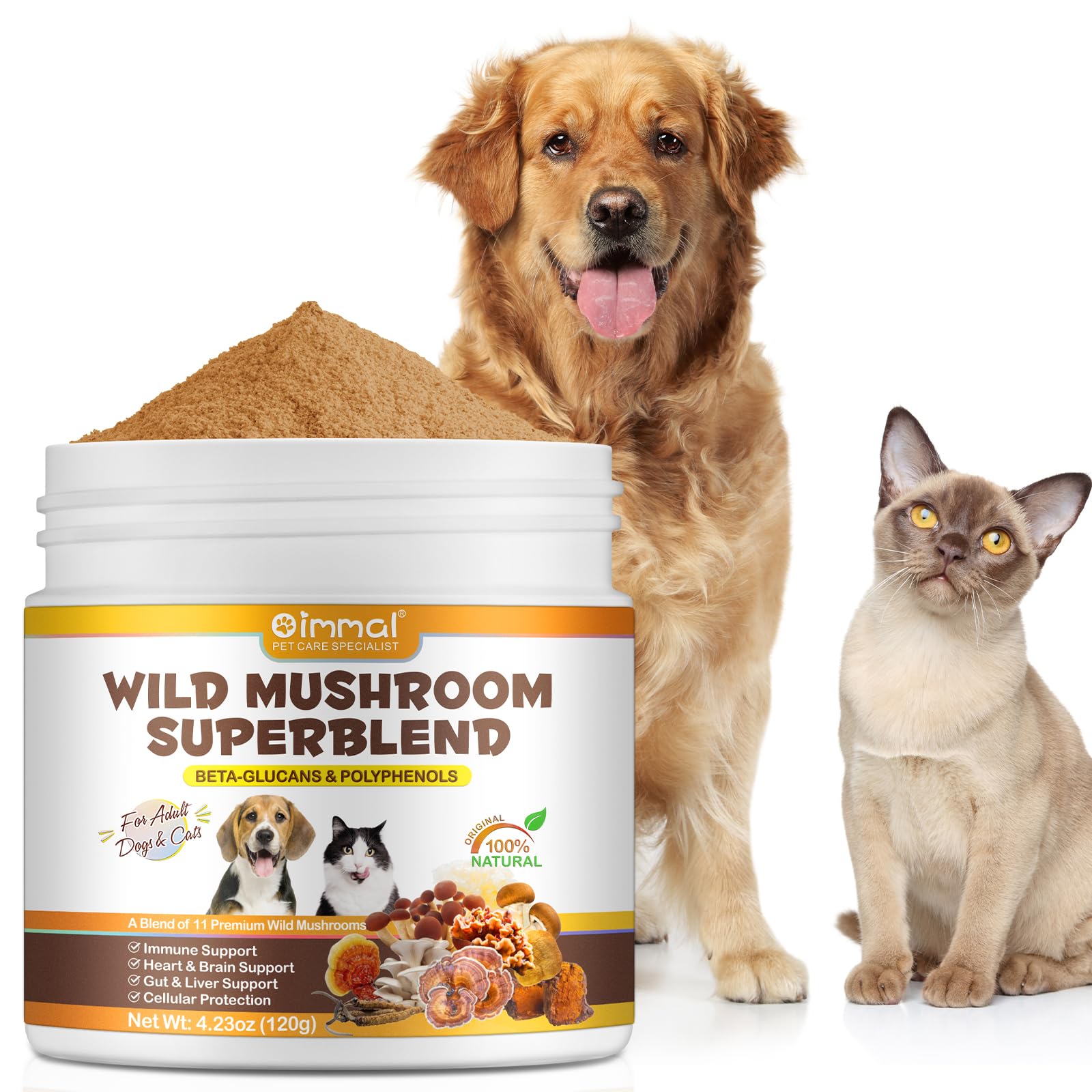 Premium Mushroom Powder for Dogs & Cats, Organic Mushrooms for Immune Boost, Gut & Heart Support, Brain Health โ Fast Absorption, Natural Bacon Flavor 120g