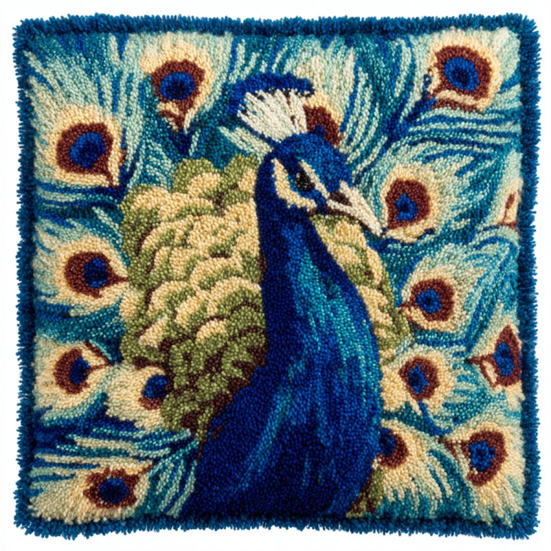 Kitquiver Animal DIY Latch Hook Kit Fantasy Peacock Cushion Pillow Front Chunky Cross Stitch Kits DIY Embroidery Needlepoint Kit for Home Décor 17x17In