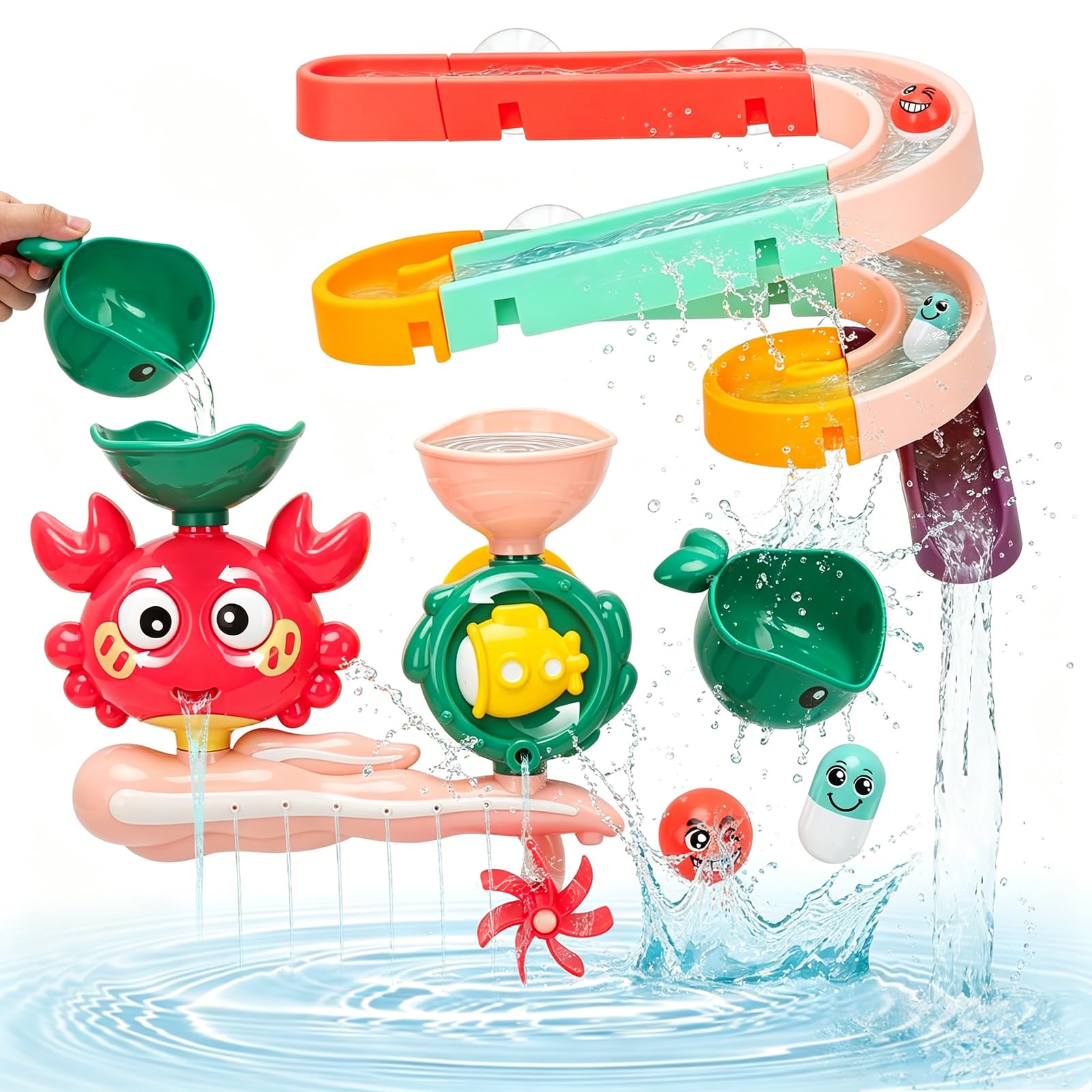 MR.TIMELAG Toddler Bath Toys for 1-3 Year Old: Kids Bath Toy for 2 4 Year Olds Boy Girls Gifts - Baby Bath for Age 1-3 - Baby Bath Toys for 24+ Months ( Rot )
