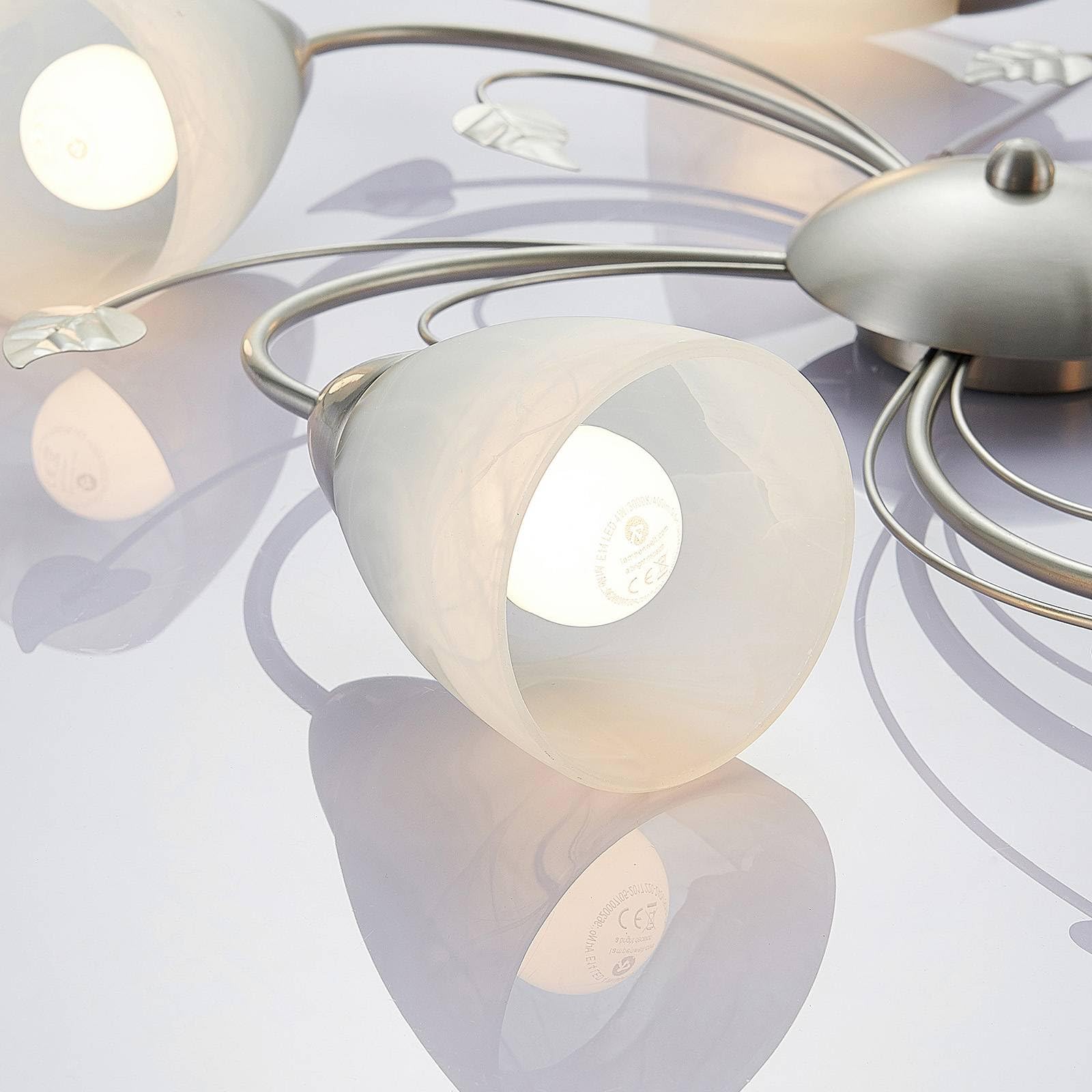 Lindby Romantica Plafoniera Led Soffitto, Lampadario Soggiorno Design Floreale Camera Da Letto Stile Antico Lampada 5 Luci E14 Decoro Foglie e Fiori Metallo Argento