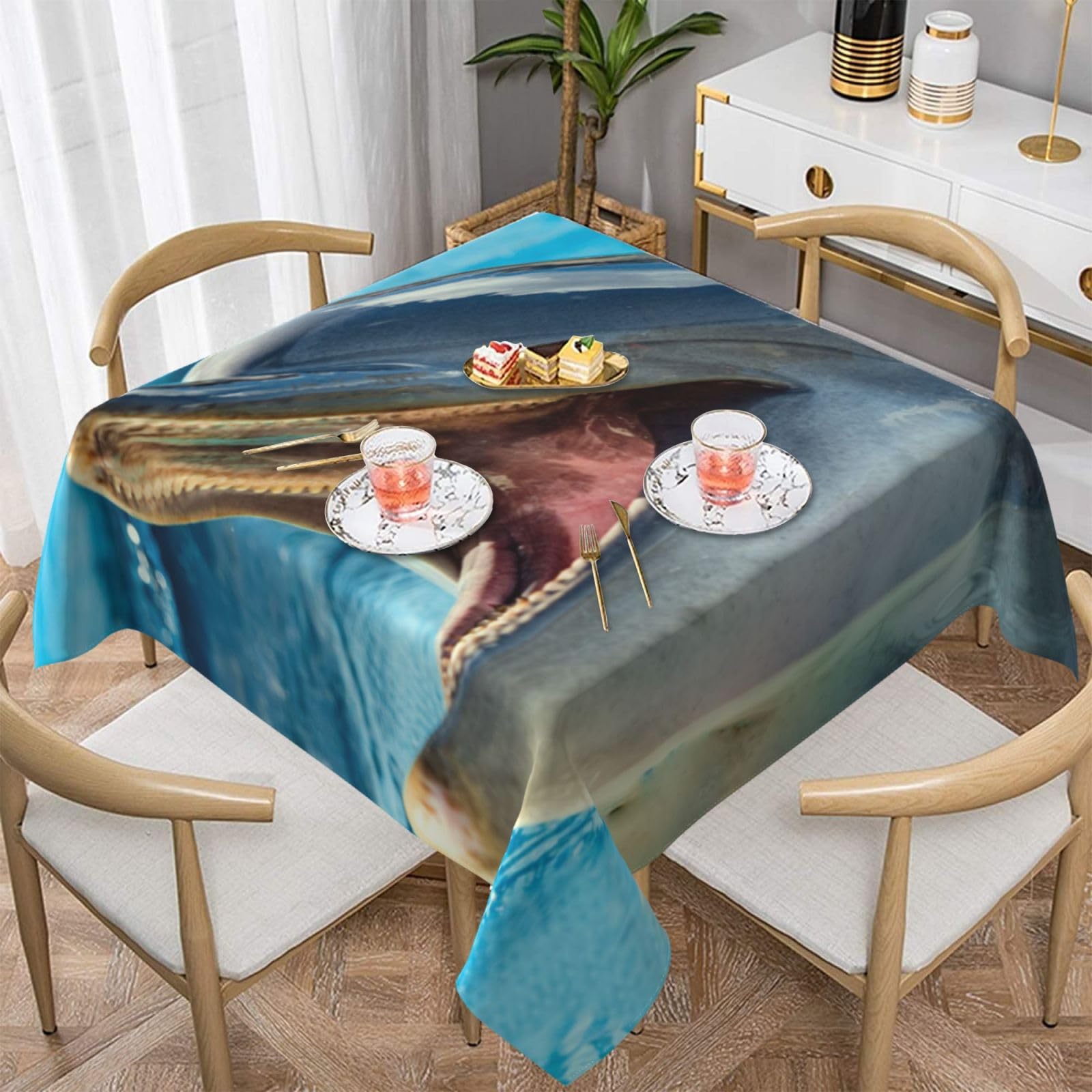 Nappe imperméable dauphin 137cm infroissable et anti-tache pour simplifier vos repas