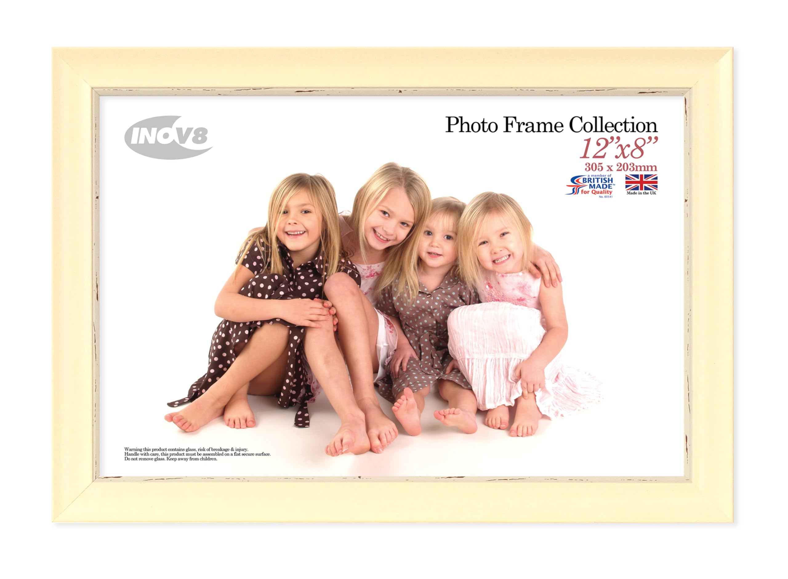 Inov8 British Made Traditional Picture/Photo Frame, 12x8-inch, Small Washed Cream