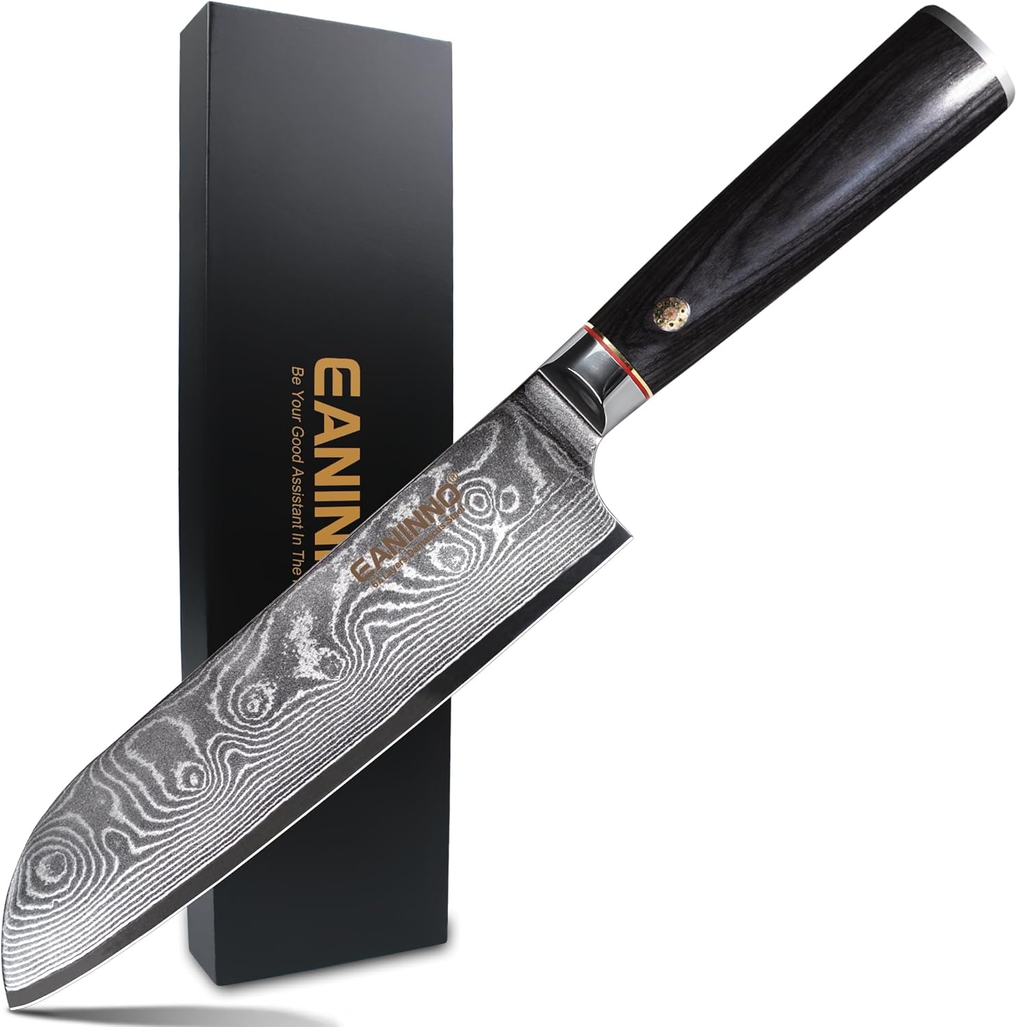 Japan Santoku Damascus Japanese Chef Knife 7 inch, VG-10 Damascus Steel 67 Layer Kitchen Cutting Knife, Asian Chef's Knife for Meat Vegetable Wood Handle
