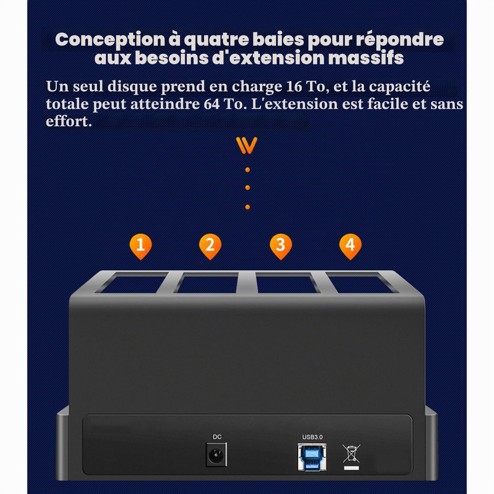 Boîtier de disque dur 4 baies Sata vers USB 3.0 externe multi-baies 2.5 et 3.5 pouces HDD SDD Station d'accueil boîtier de disque dur Multiplication