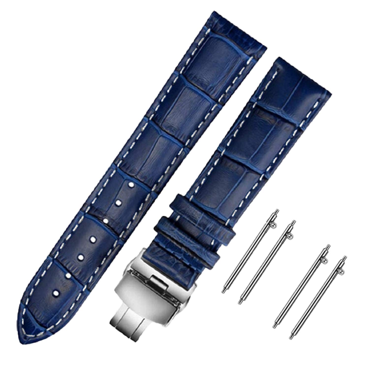 Moran Quick Release Leather Watch Bands Deployment Butterfly Buckle 18mm 20mm 22mm 24mm Blue Black Brown Calfskin Replacement Watch Strap for Men & Women