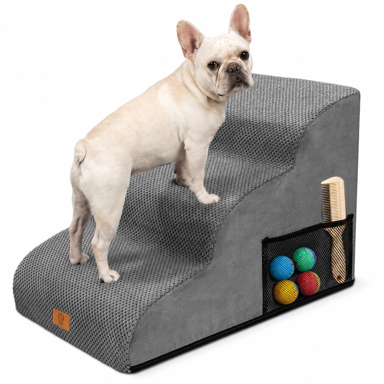 MASTERTOP Escaliers pour Chiens à 3 Marches, Rampe pour Chien Canapé - Gris | Grande Échelle Animaux en Mousse Haute Densité Antidérapante, Housse Amovible - pour Canapé et Lit
