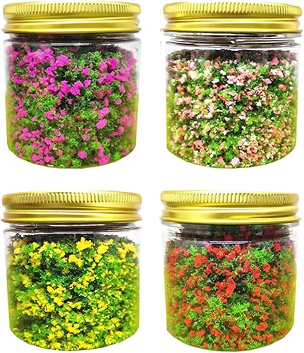Paquete de 4 modelos de flores de cachemira en polvo verde de flores falsas, paisaje artístico, mesa de arena artificial de bricolaje, construcción
