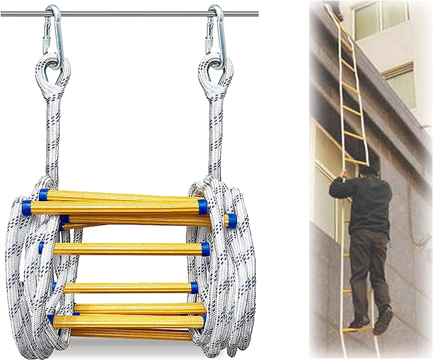 HynJGih Fire Escape Ladder For Emergencies, Heavy Multifunctional Ladder With Carabiners(10m)