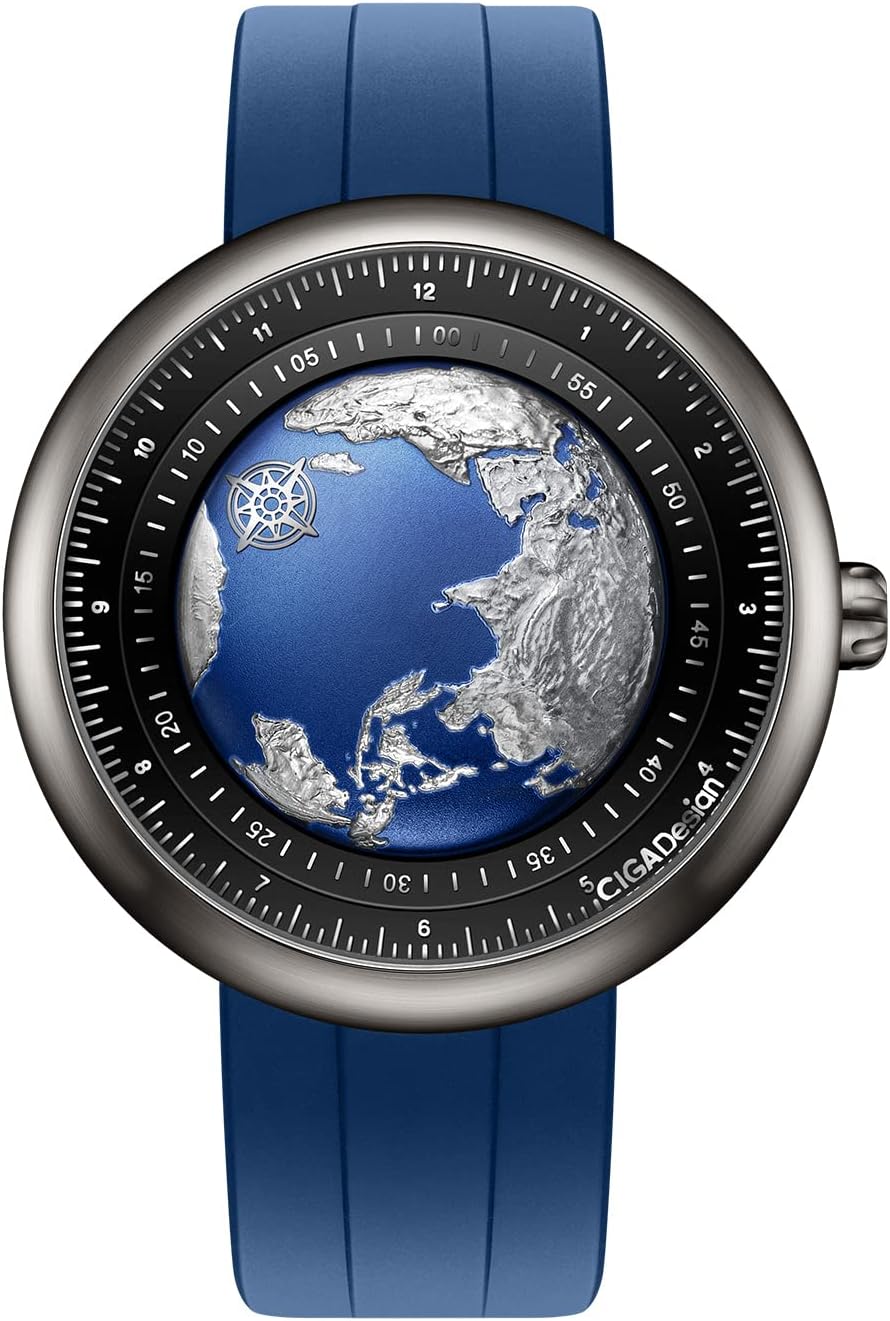 U Series Blue Planet Luxury Skeleton Automatic Mechanical Watch, Titanium/Ceramic Case, Fluororubber Strap, Gift for Men and Women