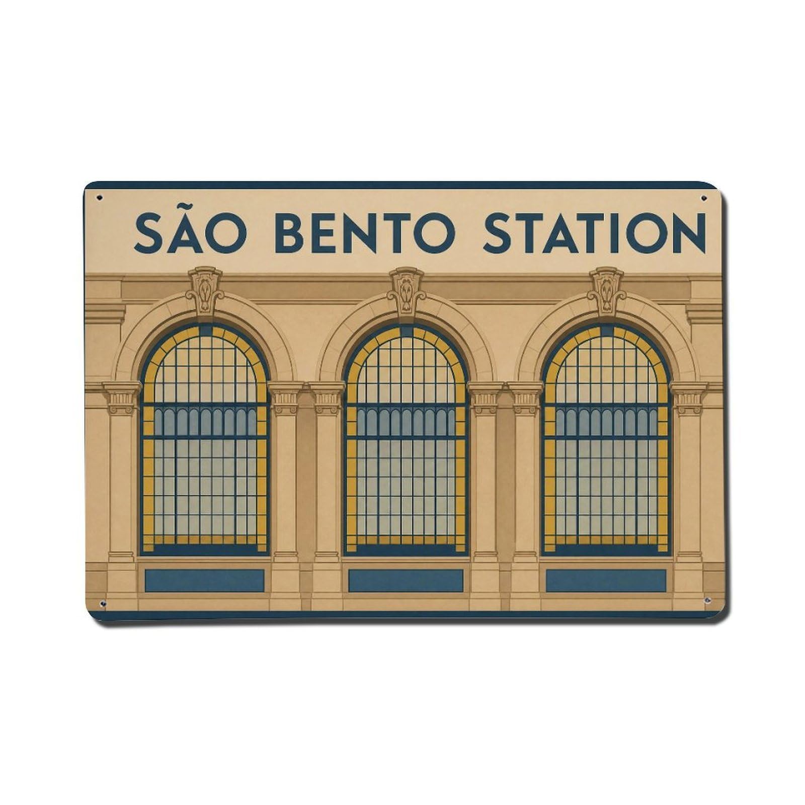 Huiyhb 8X12inch(20X30cm) Vintage Travel Sao Bento Arched Windows Architectural Metal Tin Sign