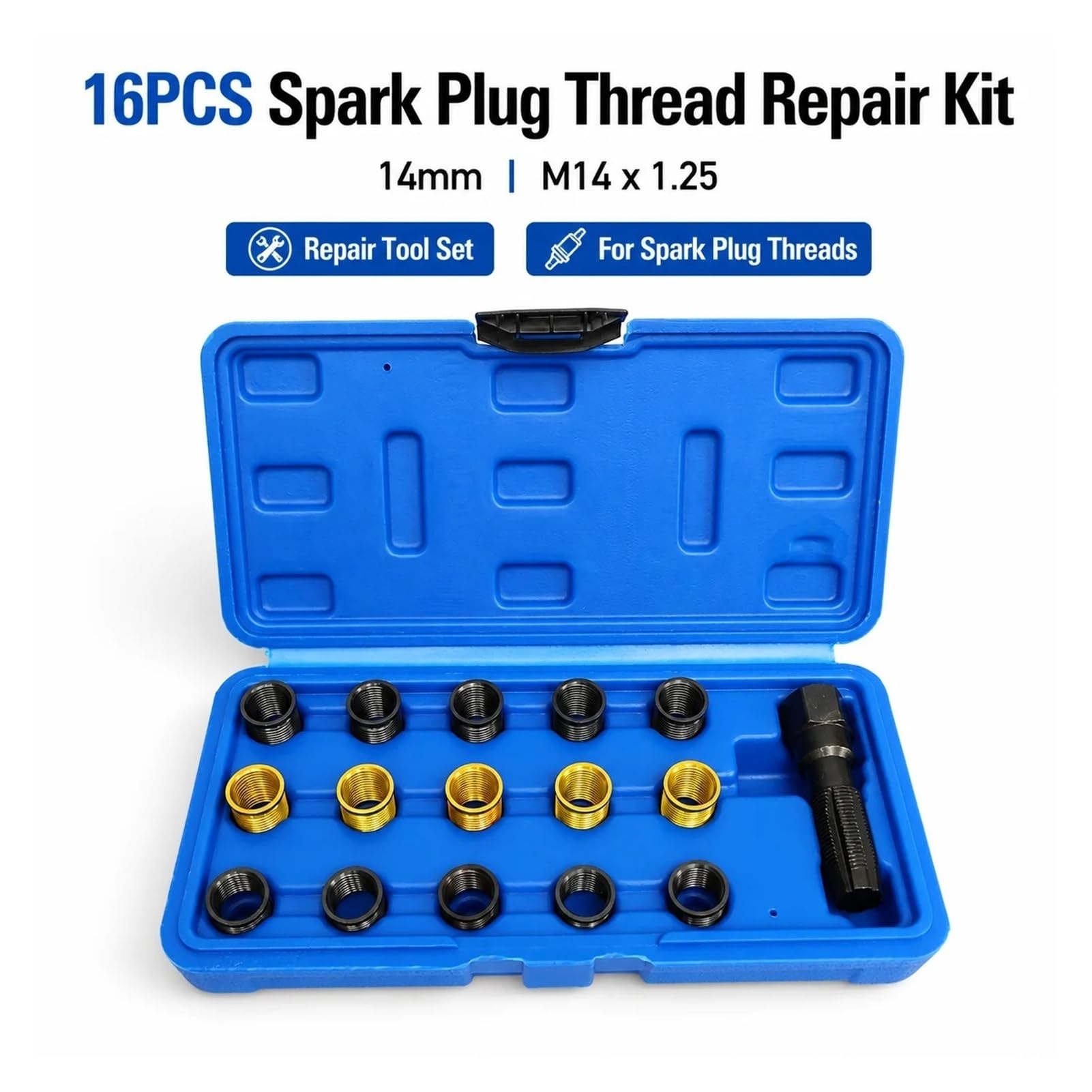 kit di strumenti per la riparazione dell'auto Set di strumenti Per maschiatura rifilatura testata cilindrica da 16 pezzi M14x1,25