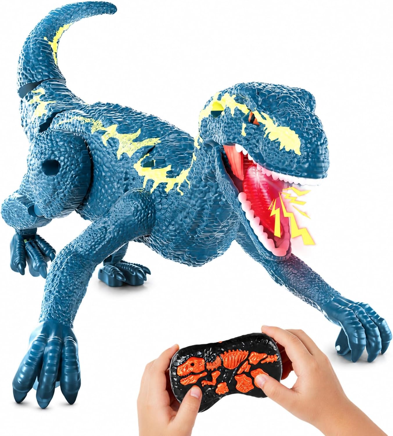 Remote Control Dinosaur Toys for Kids, Birthday Gift Ideas for Boys Girls Age 3-5 5-7 8-12, RC Dinosaur with Walking Roaring Sound LED Light Effect, Realistic Robot Dinosaur Toy, Blue