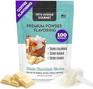 Fifth Avenue Gourmet Premium Powder Flavoring, Zero Sugar & Calories, 157g Powder Flavoring for Coffee, Drinks & Treats, Ideal for Keto & Low-Carb Lifestyles - 100 Servings, White Chocolate Mocha