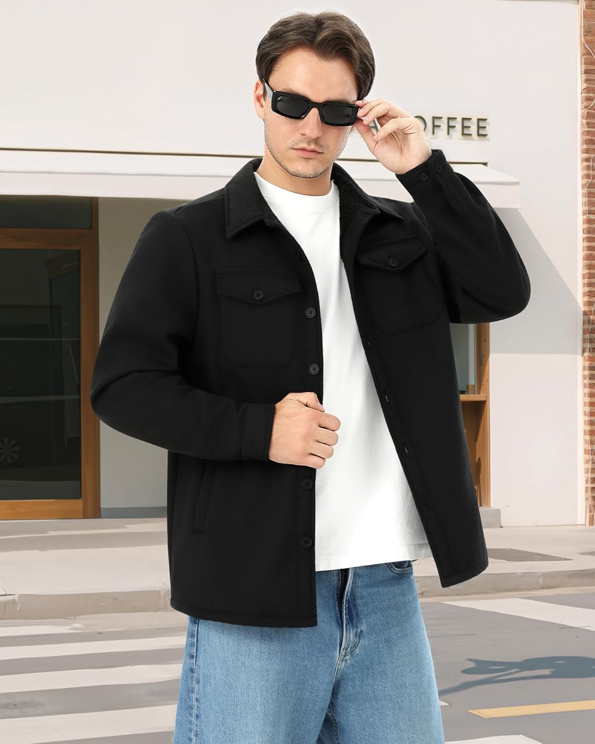 WULFUL Men's Flannel Fleece Jackets Sherpa Lined Shirt Jacket Plaid Jackets Shacket Winter Outerwear Warm - Image 6