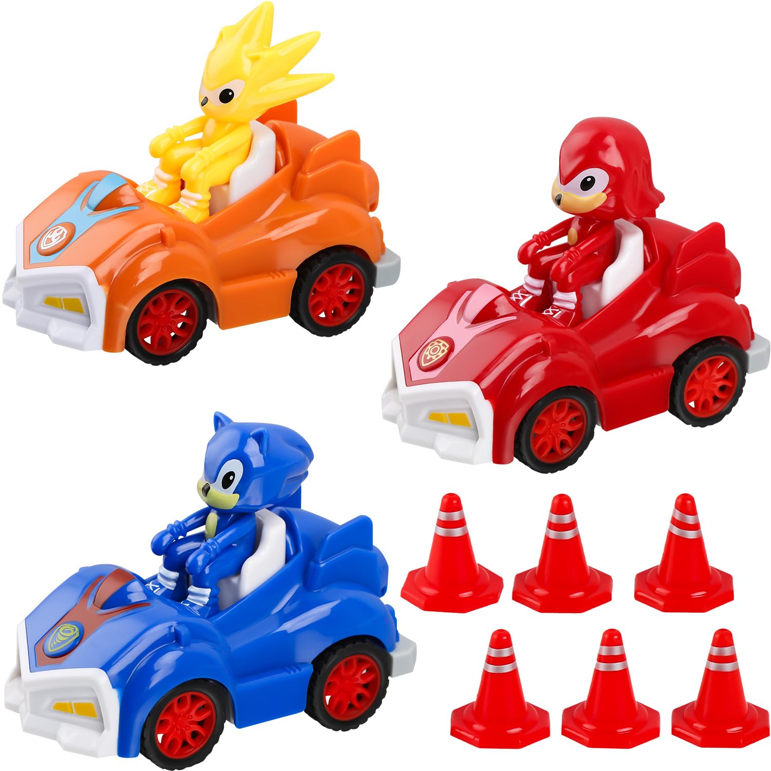GamtoiseSonic Pull Back Cars 3PCS Sonic Wheels Car Toys Gift for Kids Ages 4 and Up