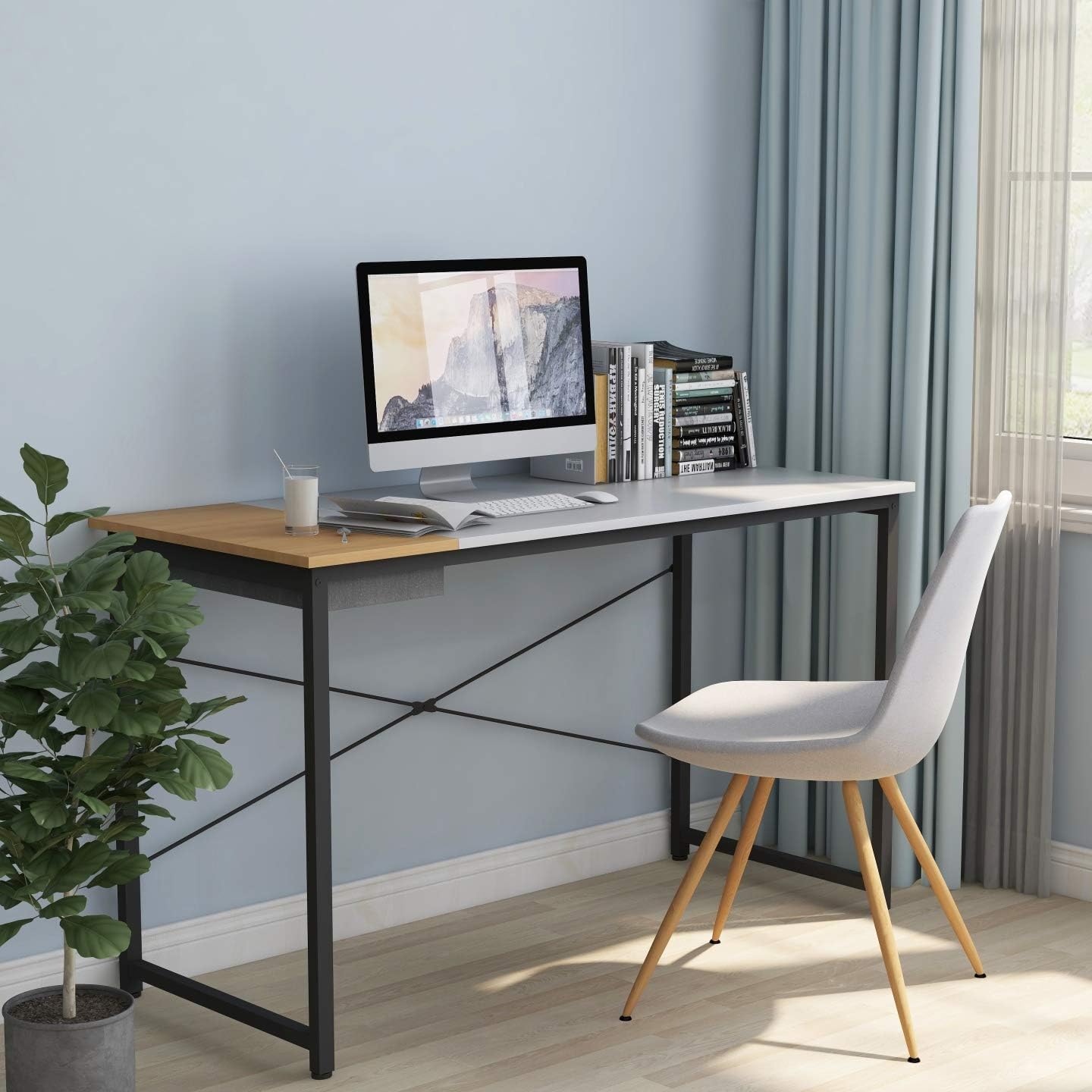 Cubiker Writing Computer Desk 39" Home Office Study Laptop Table, Modern Simple Style Desk with Drawer, White Natural