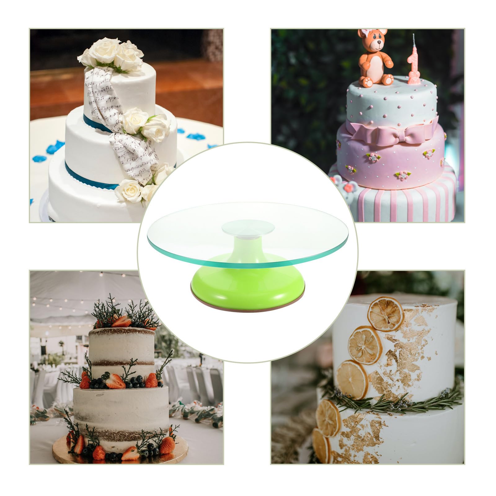 Plateau Tournant de Décoration de Gâteaux 12 Pouces en Verre | Base en Silicone, Structure Ferme, Nettoyage Facile, Pâtisserie