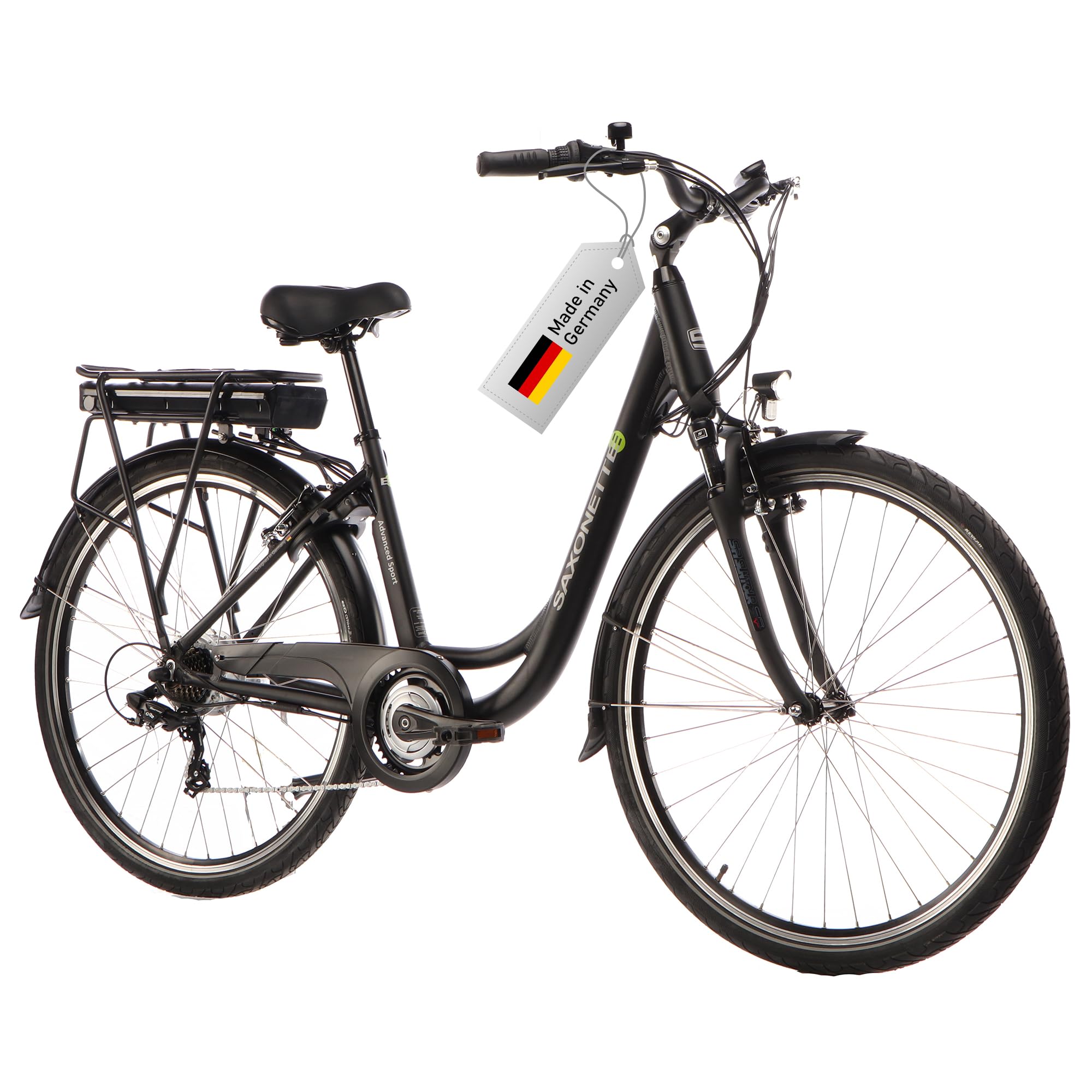 SAXONETTE E Bike Damen 28 Zoll mit Nabenmotor, elektrofahrräder mit 36V 10.4Ah Akku, 7 Gäng Electric Bikes mit Schiebehilfe, Betätigung über Drehgriff am Lenker RH45 Sport & Freizeit