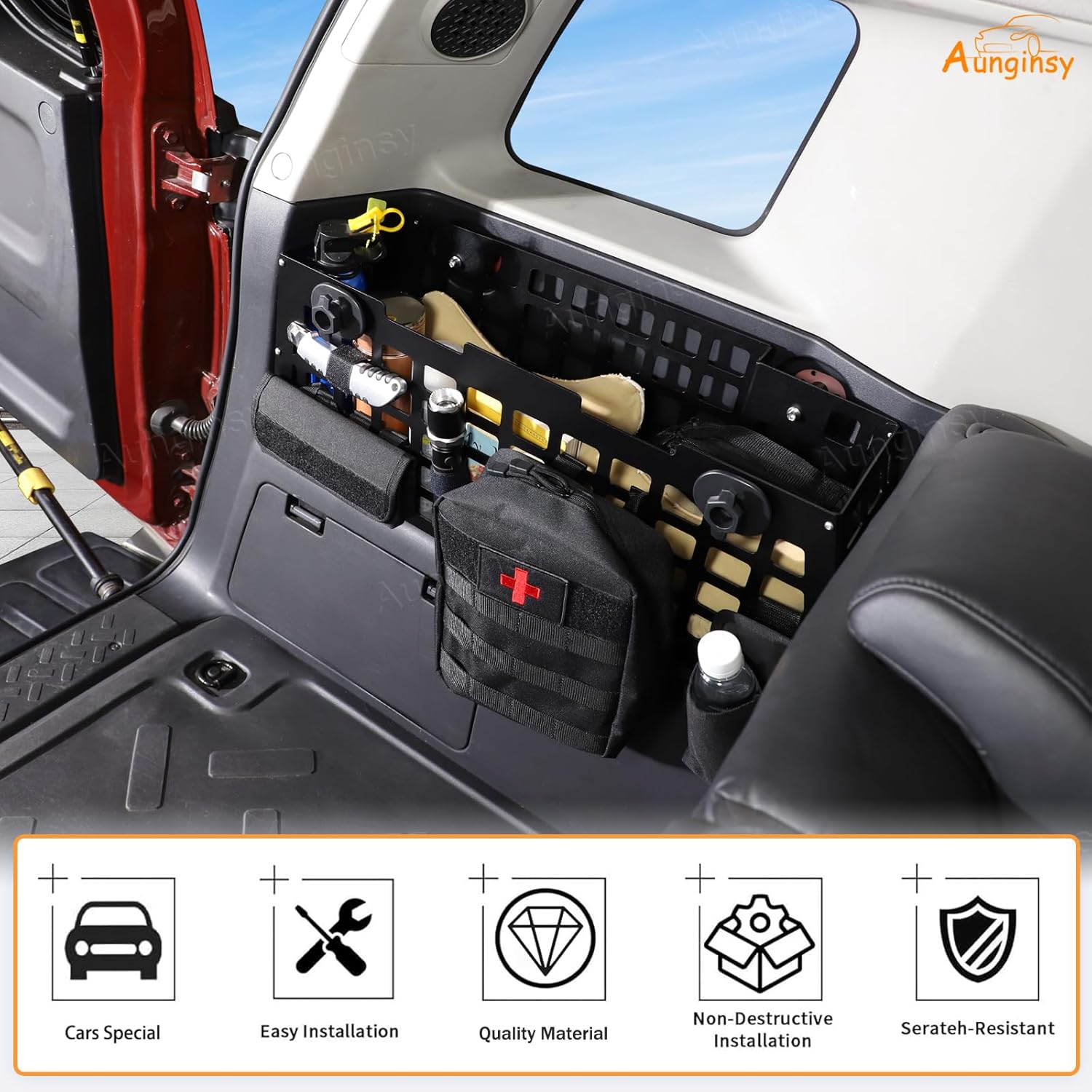 Aunginsy Car Organizer Compatible with Toyota FJ Cruiser 2007-2021 Aluminum Alloy Car Rear Left Side Storage Basket Bag Multifunctional Trunk Storage Box Organizer