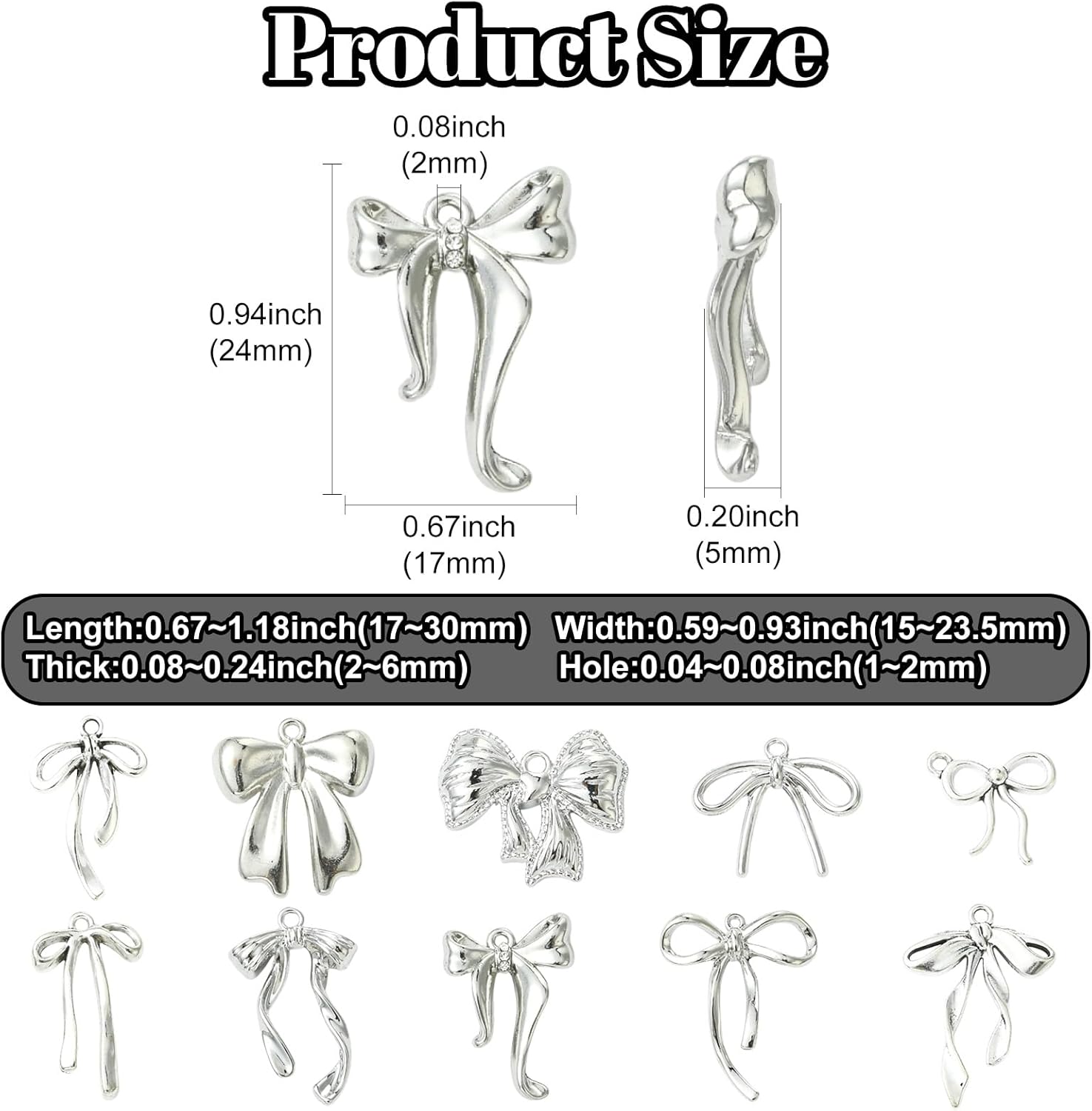 DanLingJewelry 40Pcs 10 Styles Platinum Color Alloy Bowknot Pendants Cute Butterfly Bow Charms for DIY Necklace Bracelet Earrings Jewelry Making - Image 2