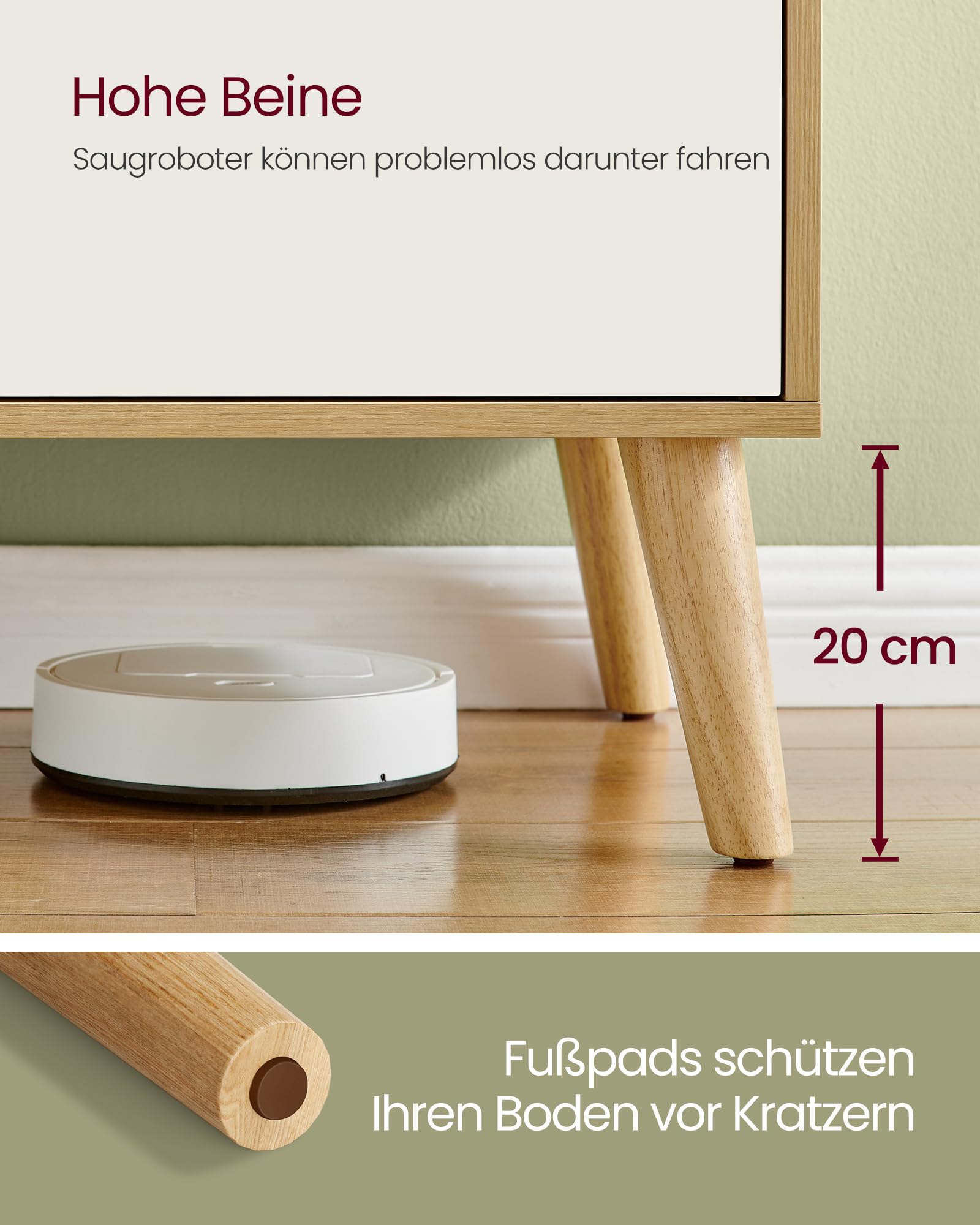 VASAGLE TV-Schrank, Lowboard, für Fernseher bis zu 55 Zoll, 120 cm lang | Fernsehschrank, Fernsehtisch, für Wohnzimmer, Mid-Century Modern, Eiche und Cremeweiss, MIRANTA Kollektion LTV120N01