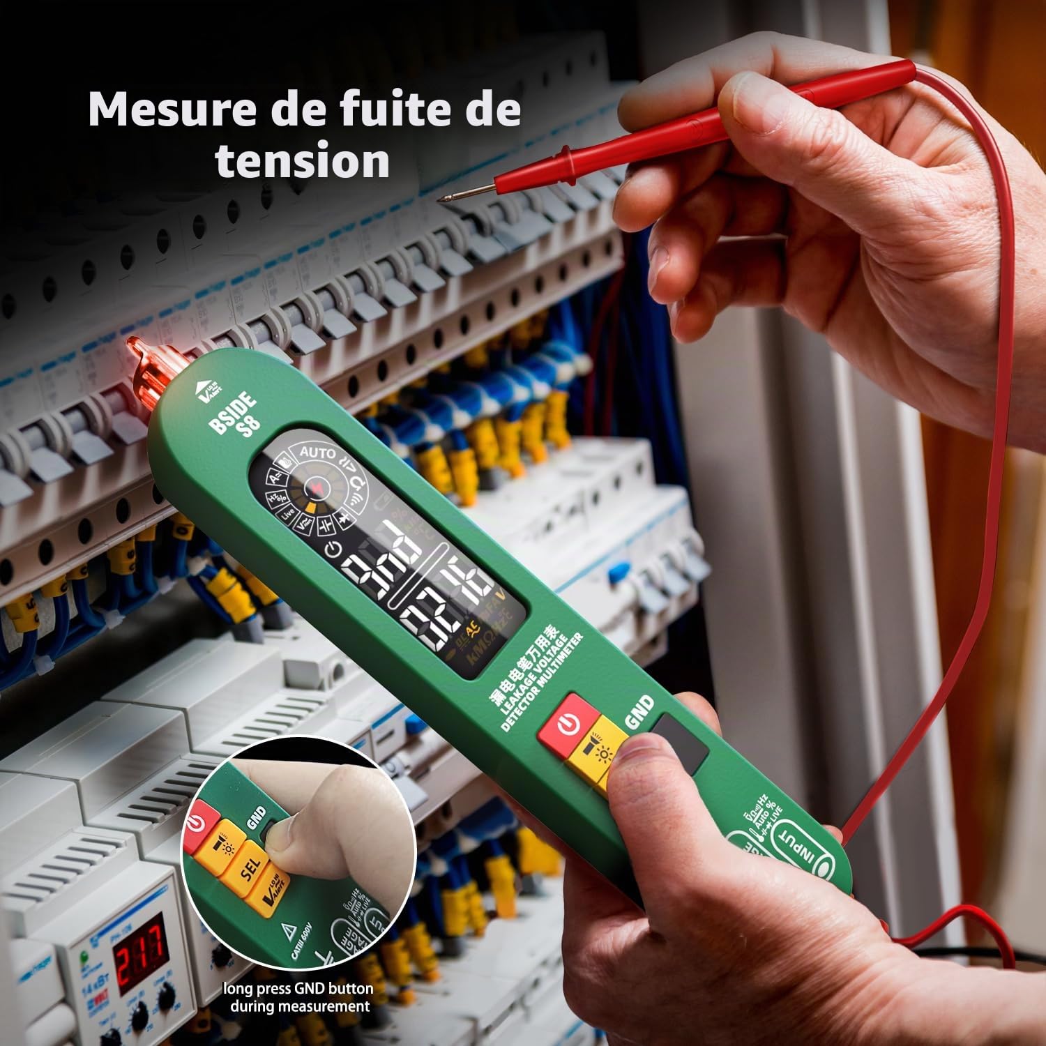BSIDE S8 Multimètre Numérique Intelligent Stylo Détecteur de Tension Testeur de Fuite Électrique 3 en 1 Grand Écran Couleur Testeur Automatique Rechargeable de Tension AC DC Ohm et Continuité