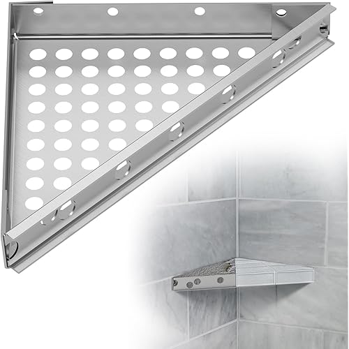 Floating Corner Shower Bench Kit - Custom Corner Shower Seat for Bathroom Remodel, Wall Mount Floating Shower Shelf for Shaving Foot Rest and Storage, 12"x12"x17"