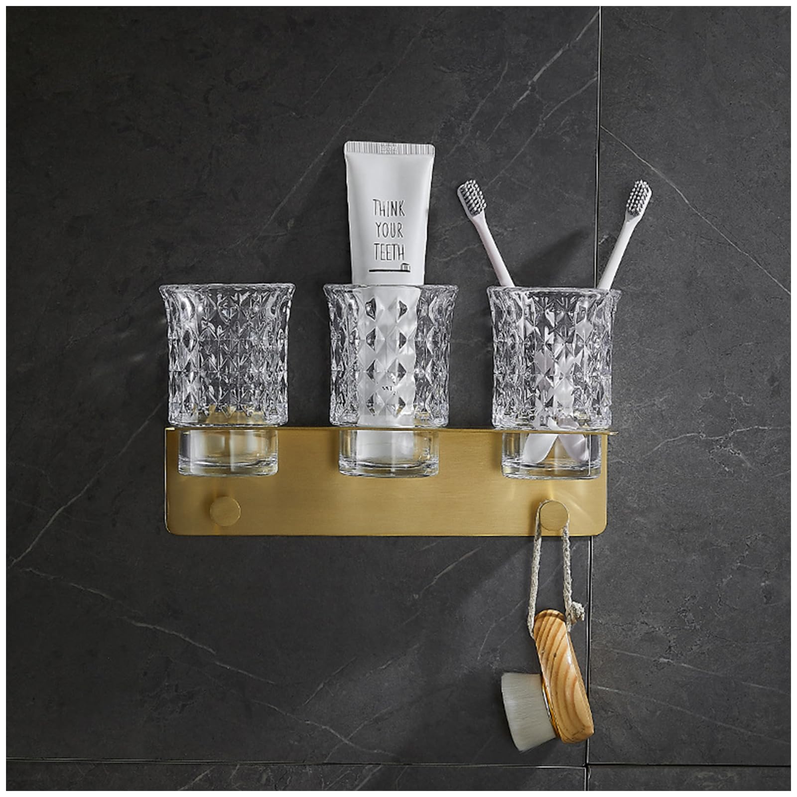 Soporte para cepillo de dientes de pared de latón con soporte para enjuague bucal para baño, estante para cepillo de dientes eléctrico, soporte triple para tazas