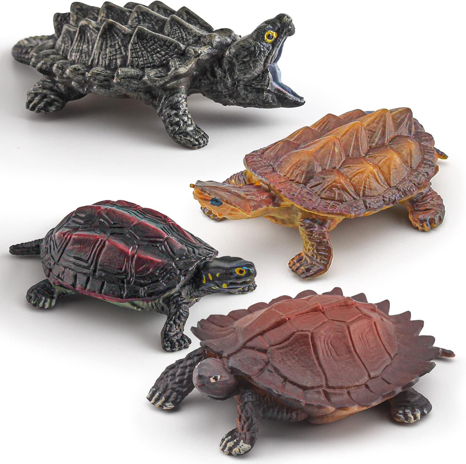 Snapping Turtle Figurine 4PCS Snapping Turtle Toy Tortoises Figurines Plastic Little Turtles Figurines for Kids Party Favor Decoration American Turtles Collection