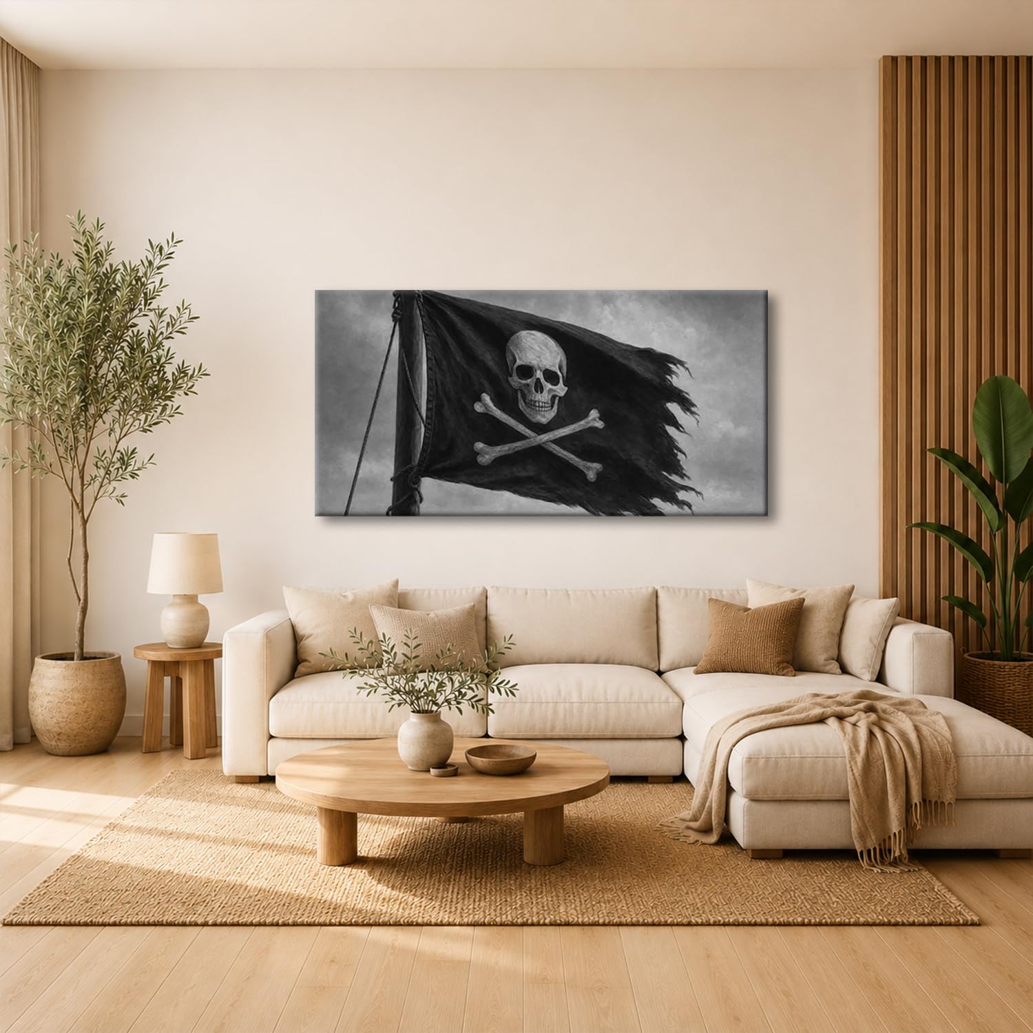deyoli Obraz na płótnie postrzępiona flaga piracka na maszcie 100 x 50 cm