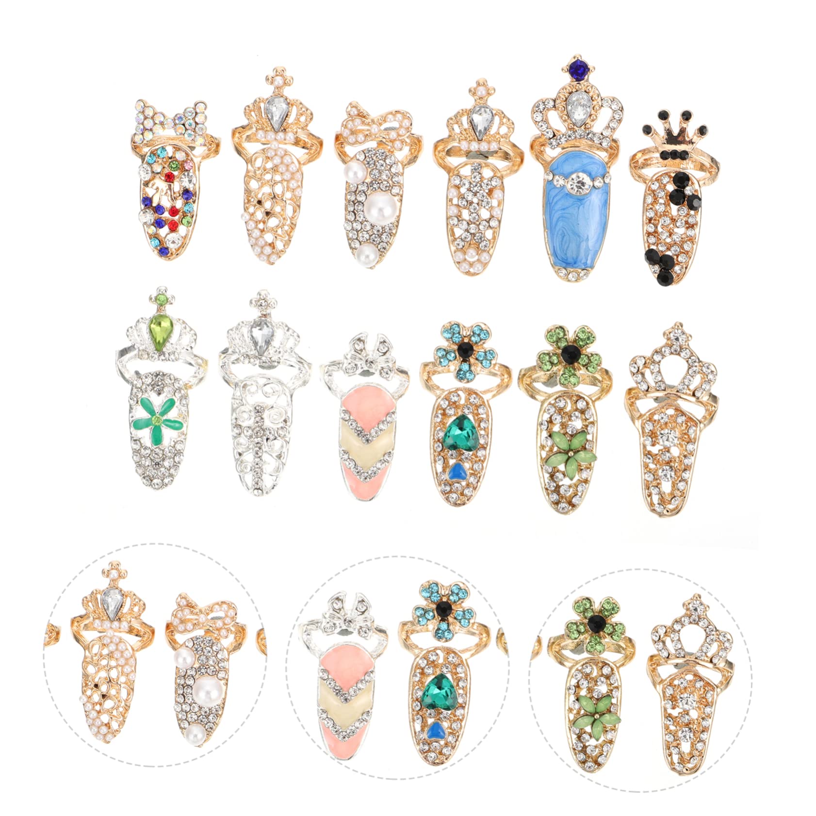 minkissy 48pièces Charms Nail Art Décorations Manucure Avec Anneaux De Doigts Cristal Pour Ongles Accessoires Éblouissants Pour Style Unique