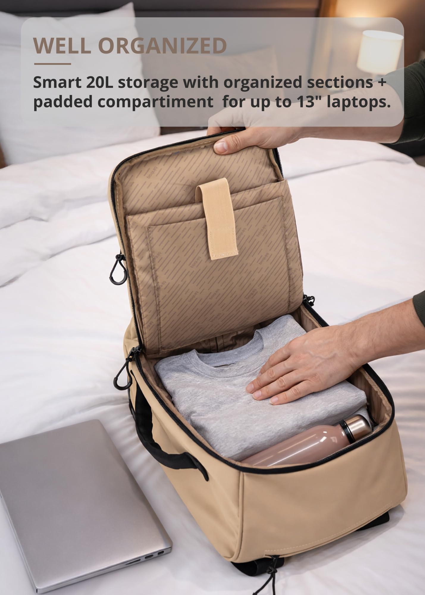 Blnbag M7 - Trolley de cabina 40×20×25 cm impermeable, maleta de mano ligera 20L para vuelos de Ryanair, bolsa de avión 2 ruedas y compartimento acolchado para portátil, color champán