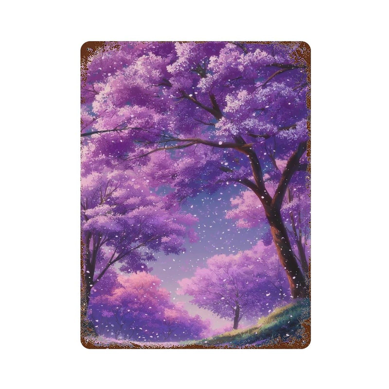 Cherry Blossom Fantasy Forest Vintage Metal Tin Sign 15.7"x11.8", Farmhouse Wall Decor for Garage, Bar And Workshop Decor