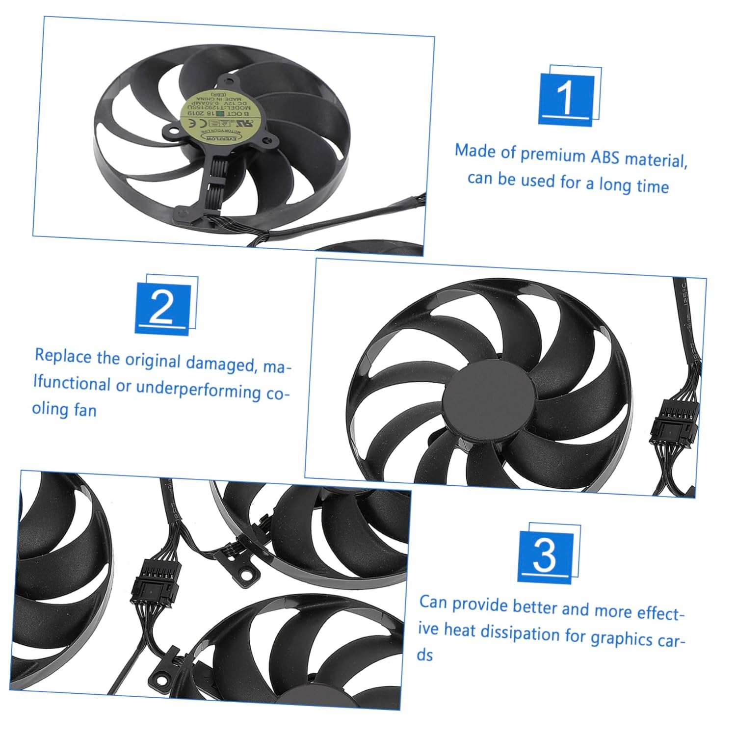 Uonlytech 1set Gpu Cooler Fan for Cfud Graphic Card Replacement Compact Cooling for Ti Quiet