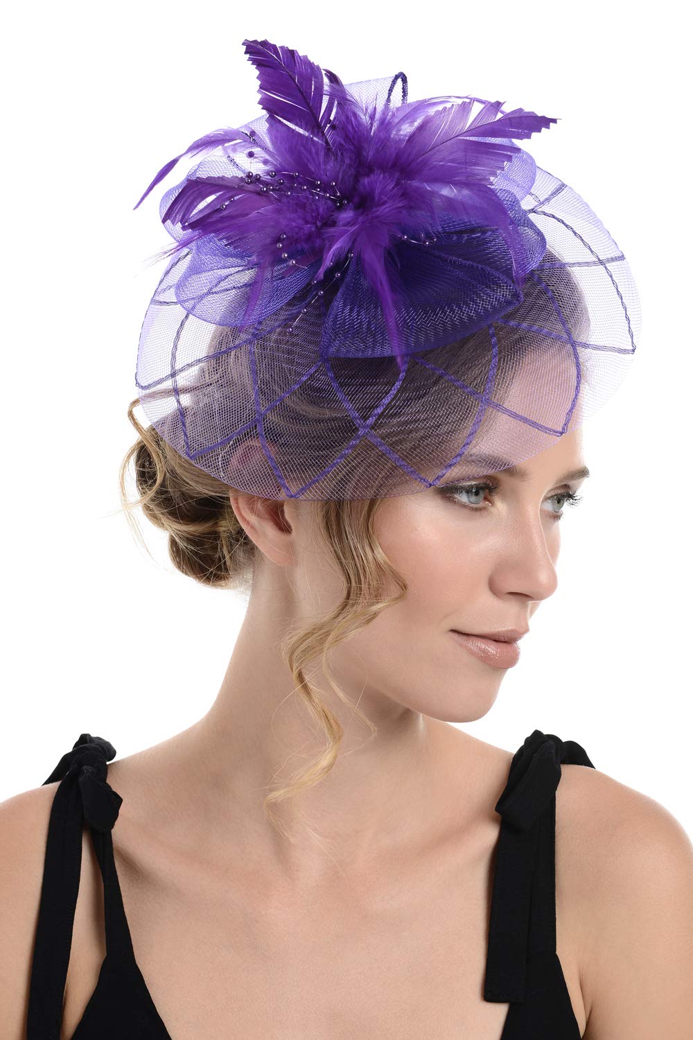 Zac's Alter Ego Lace & Net Fascinator with Feathers on Clip or Aliceband