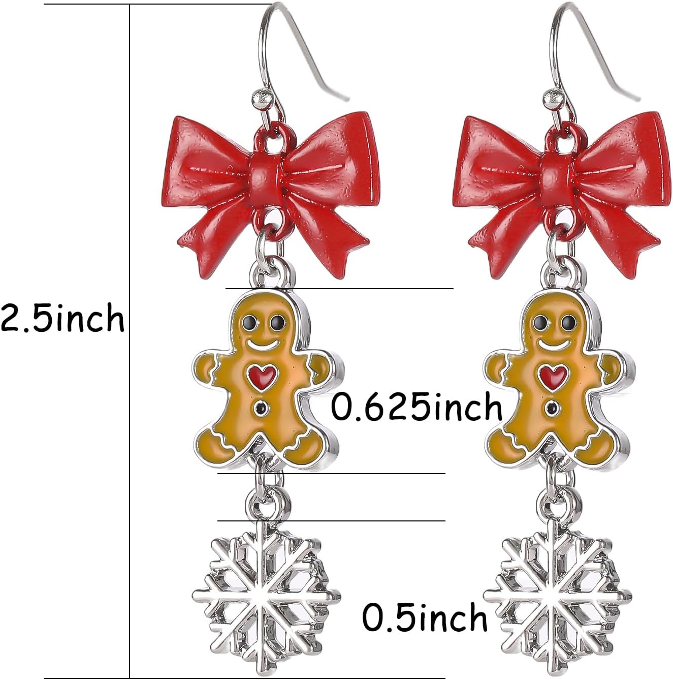 Christmas Earrings, Bow Gingerbread Man Snowflake Dangle Earrings for Women Holiday Party Jewelry Gift - Image 4
