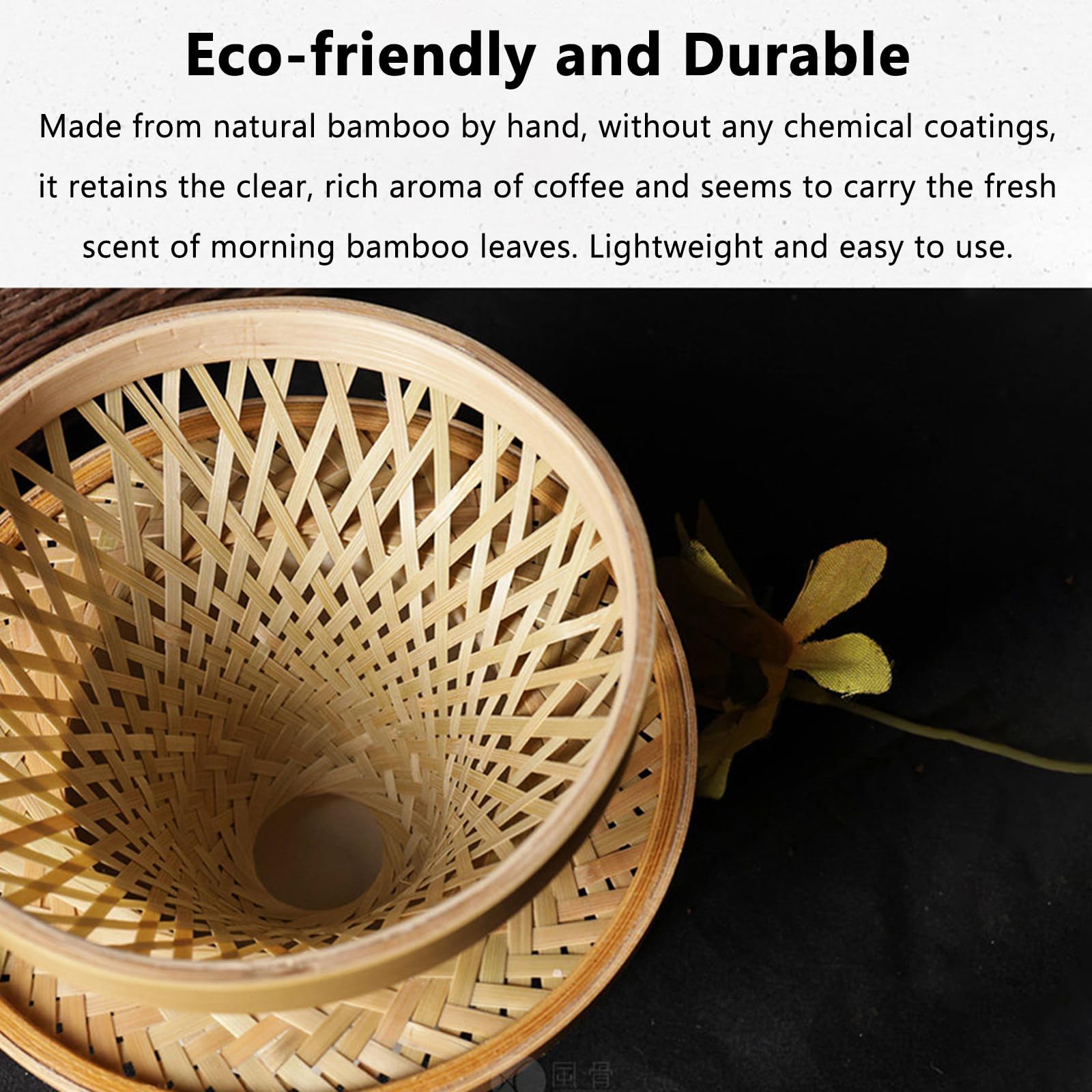 Filtro de café de bambú, hecho a mano, duradero y reutilizable, ideal para verter café, gotear y preparar café frío