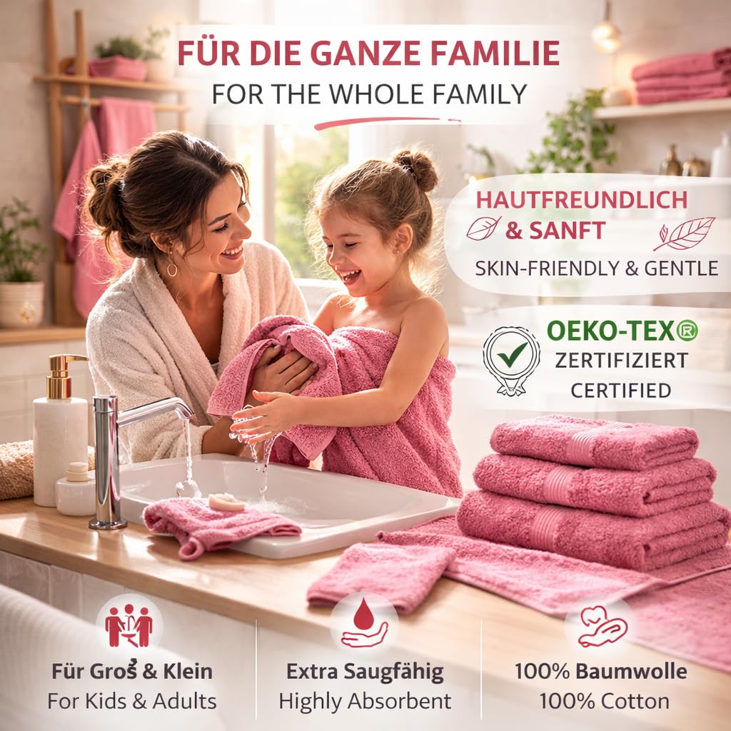 Betz Premium Handtuch-Set mit 10 Teilen – 100% Baumwolle, 4 Handtücher 50 x 100 cm, 2 große Duschtücher 70x140 cm, 2 Gästetücher 30 x 50 cm, 2 Waschhandschuhe, Altrosa