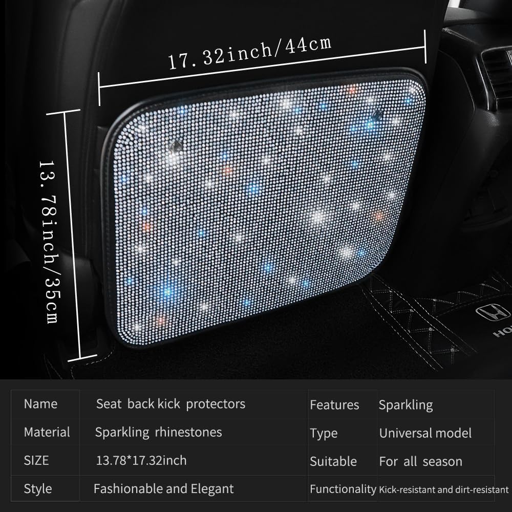 Bling Rhinestone Kick Mats Back Seat Protectors - Premium Car Seat Back Protector with Crystal Diamonds, Fits Most Cars - Stylish Car Interior Decor Accessories for Women & Girls White 2Pcs