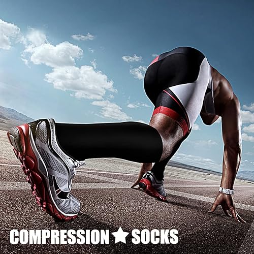 Miniatura 3 de CHARMKING Calcetines de compresión para mujeres y hombres circulación 4 pares de 15-20 mmHg mejor soporte para atletismo, correr, ciclismo