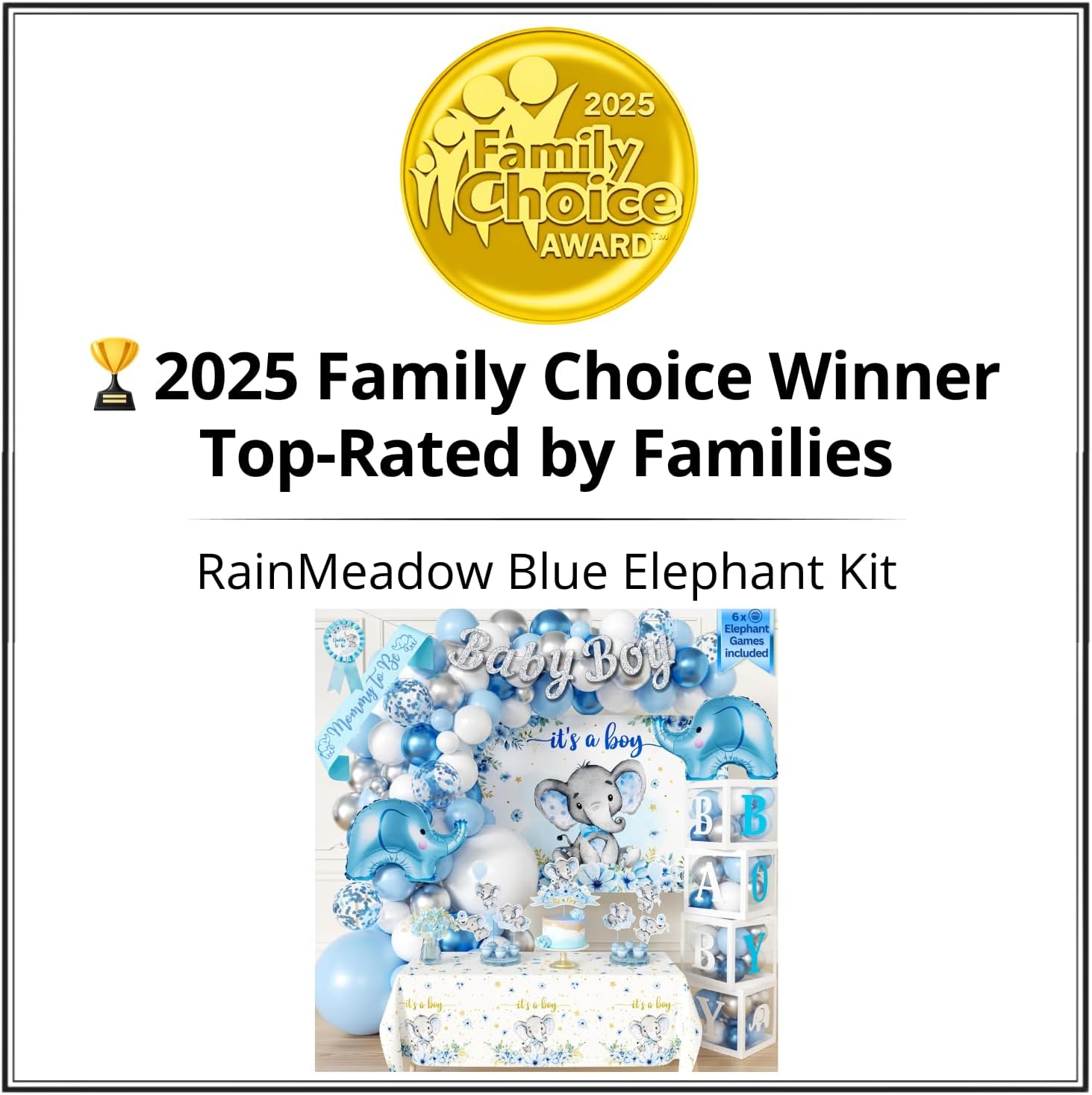 187 pc Premium Elephant Baby Shower Decorations - Balloon Garland Arch, Balloons Boxes, Baby Boy Banner, It's a Boy Backdrop, Mommy to Be Sash, Tablecloth, Elephant Cutouts