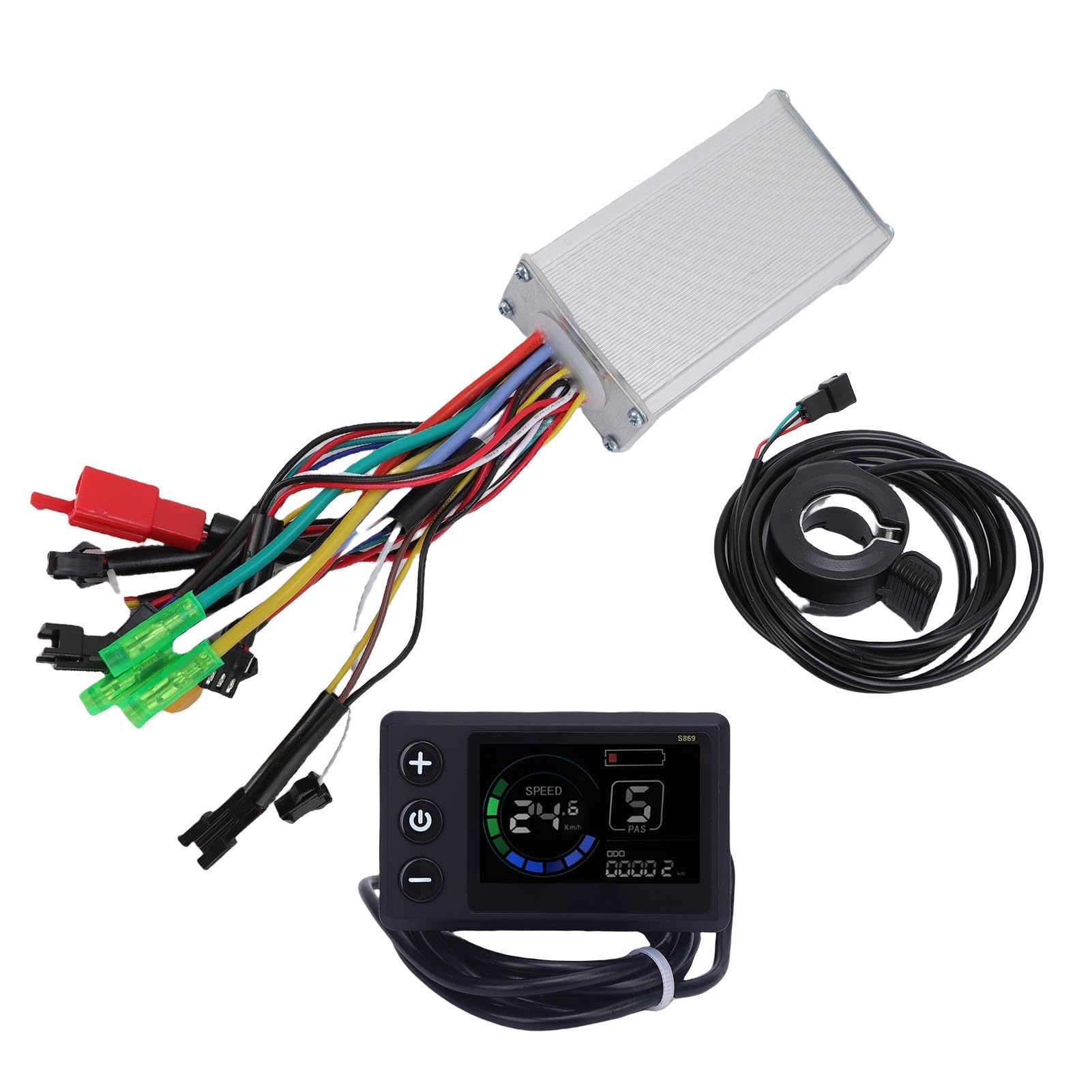 BuyWeek Kit de Contrôleur de Moteur sans Balais pour Scooter Vélo Électrique, 36V 48V 250W 350W 17A 3 Modes Contrôleur d'onde Sinusoidale Panneau d'Affichage LCD Couleur S869 et Accélérateur 130X