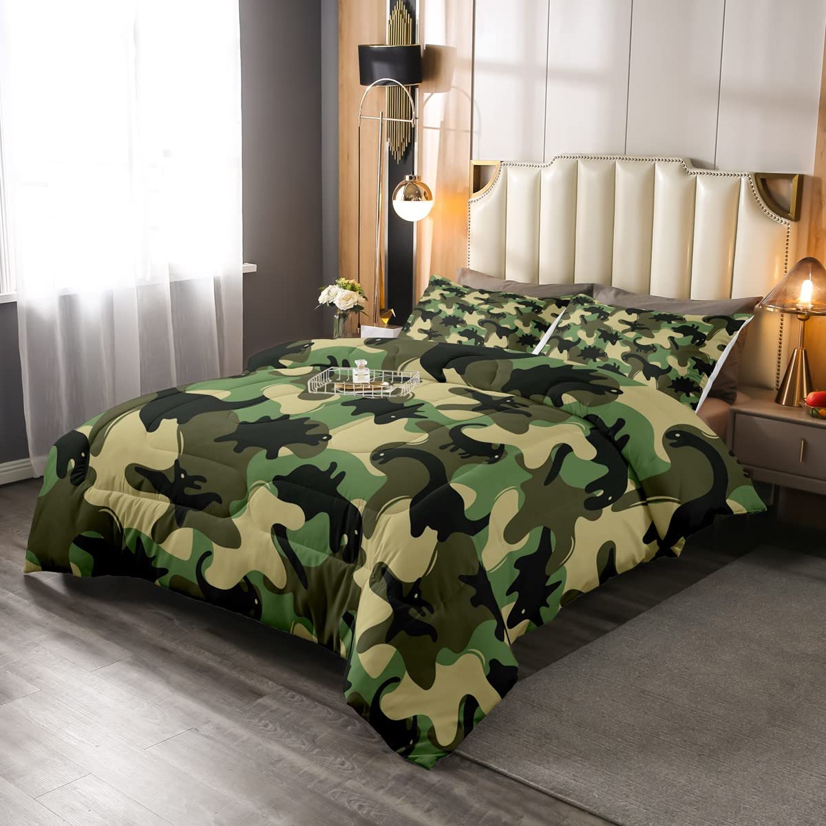 Loussiesd Dinosaur Camouflage Models Dino Bedding Set for Kids Boys Jungle AnimalCute Cartoon Animal Duvet Insert Double Size