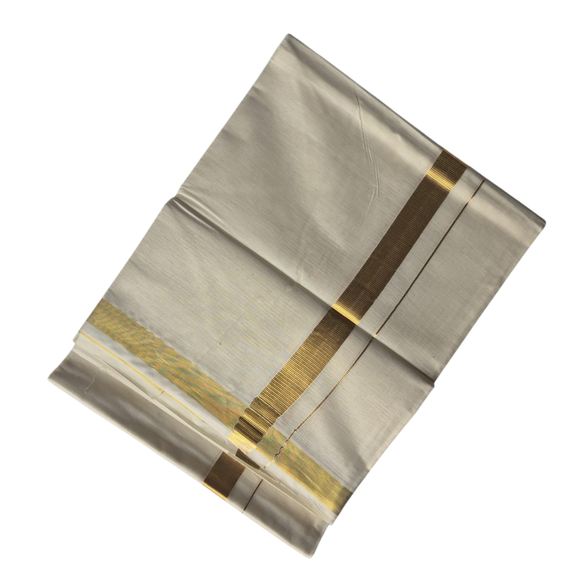 Kerala Double Golden Kasavu Mundu dla mężczyzn, złota granica Kuthampully White Double Dhoti dla Onam.