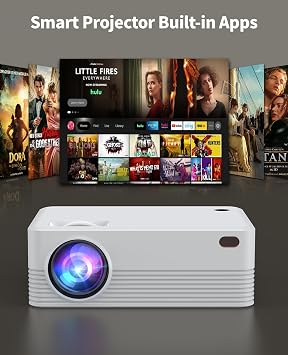 Mini Projector with WiFi and Bluetooth, Native1080P Smart Projector Movie for Bedroom and Outdoor Home Theater (White)